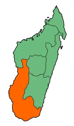 Map of Madagascar with Toliara highlighted