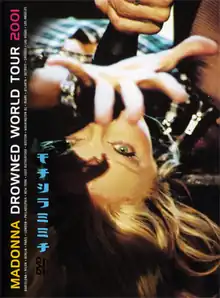 Madonna laying upside down with her hand stretched towards the camera