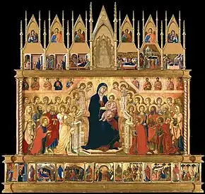 The Maestà Altarpiece; by Duccio; 1308–1311; tempera on panel; 2.46 x 4.67 m; Museo dell'Opera del Duomo (Siena, Italy)