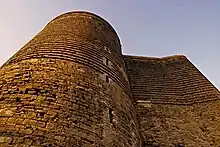 Large stone tower, seen from below