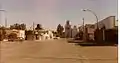 Main Street, Grenfell, 1980. Note grain elevators, from the outset of settlement the predominating feature of prairie towns; now long removed.