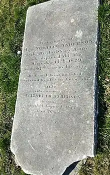 Major William and Elizabeth Anderson gravestone