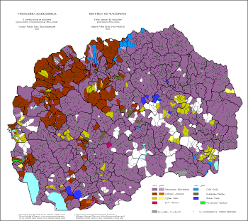 Predominant ethnic group by settlement with Albanians in brown, 2002 census