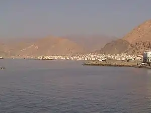 Al-Mukalla with the Hadhramaut in the background, as seen from the Gulf of Aden in the Arabian Sea