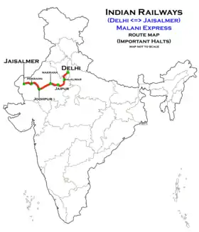 Malani Express (Delhi–Jaisalmer) route map