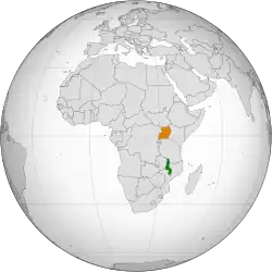 Map indicating locations of Malawi and Uganda