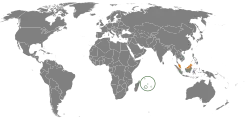 Map indicating locations of Malaysia and Mauritius