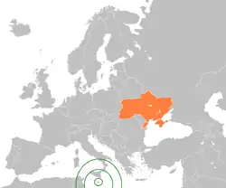 Map indicating locations of Malta and Ukraine