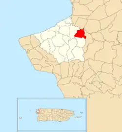 Location of Mamey within the municipality of Aguada shown in red