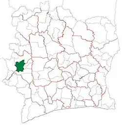 Location in Ivory Coast. Man Department has had these boundaries since 2005.