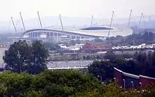 An aerial shot of the City of Manchester Stadium