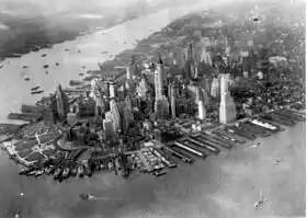 Image 5Lower Manhattan in 1931. The American International Building, which would become lower Manhattan's tallest building in 1932, is only partially completed. (from History of New York City (1898–1945))