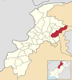 Location of Mansehra District (including Torghar District) within Khyber Pakhtunkhwa prior to 2011