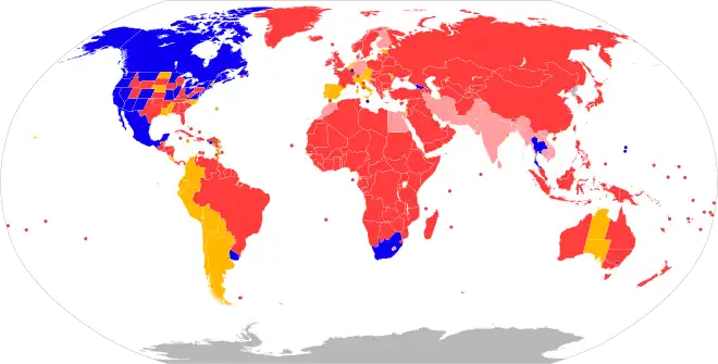 Map of world cannabis laws for non-medical use