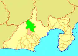 Location of Honkawane in Shizuoka Prefecture