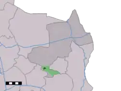 The village centre (dark green) and the statistical district (light green) of Deurningen in the municipality of Dinkelland.