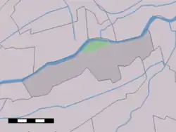 The village (dark green) and the statistical district (light green) of Gelkenes in the former municipality of Liesveld.