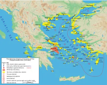 Image 35Map of the Delian League ("Athenian Empire or Alliance") in 431 BC, just prior to the Peloponnesian War. (from History of Greece)