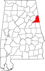 Map of Alabama highlighting Cleburne County