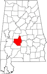 Map of Alabama highlighting Dallas County