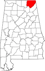 Map of Alabama highlighting Jackson County