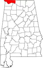 Map of Alabama highlighting Lauderdale County