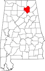 Map of Alabama highlighting Marshall County