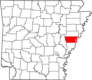 Map of Arkansas highlighting Lee County