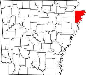 Map of Arkansas highlighting Mississippi County