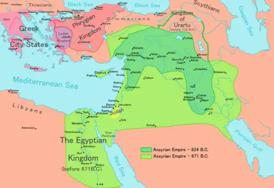 Image 55Neo-Assyrian Empire at its greatest territorial extent. (from History of Israel)