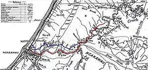 Old (blue) and new (red) Charming Creek Tramway, 1914