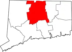 Map of Connecticut highlighting Hartford County