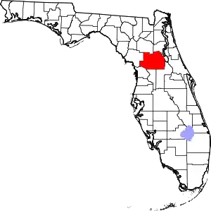 Map of Florida highlighting Marion County