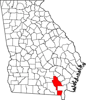 Map of Georgia highlighting Ware County