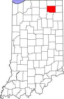 Map of Indiana highlighting Noble County