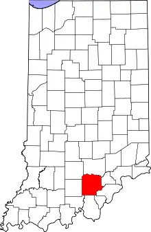 Map of Indiana highlighting Washington County