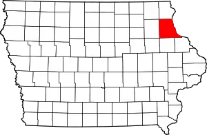 Map of Iowa highlighting Clayton County