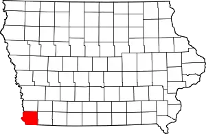 Map of Iowa highlighting Fremont County