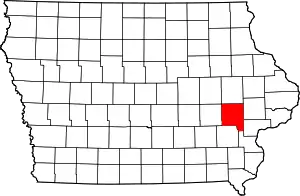 Map of Iowa highlighting Johnson County