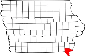 Map of Iowa highlighting Lee County