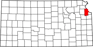 Map of Kansas highlighting Leavenworth County