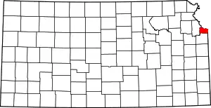 Map of Kansas highlighting Wyandotte County