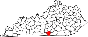 Map of Kentucky highlighting Cumberland County