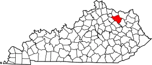 Map of Kentucky highlighting Fleming County