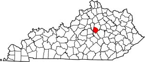 Map of Kentucky highlighting Jessamine County