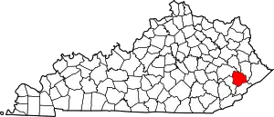 Map of Kentucky highlighting Knott County