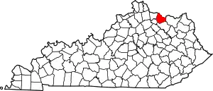 Map of Kentucky highlighting Mason County