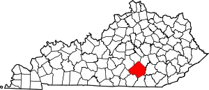 Map of Kentucky highlighting Pulaski County