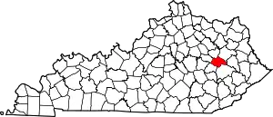 Map of Kentucky highlighting Wolfe County