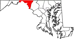 Map of Maryland highlighting Washington County